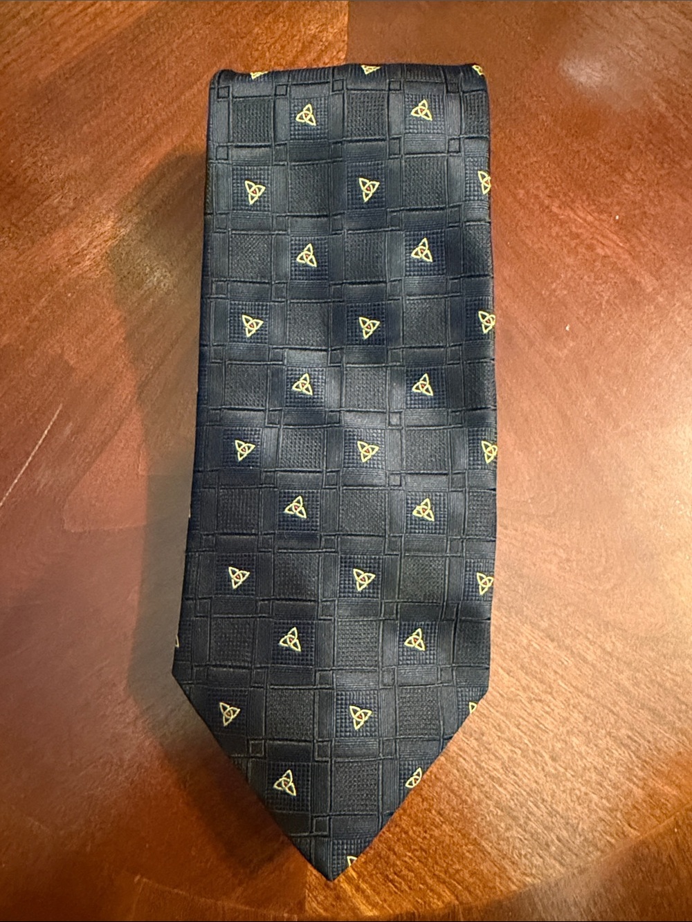 Classic Black Tie with Gold Triangle Accent by Patrick Francis - Ireland
